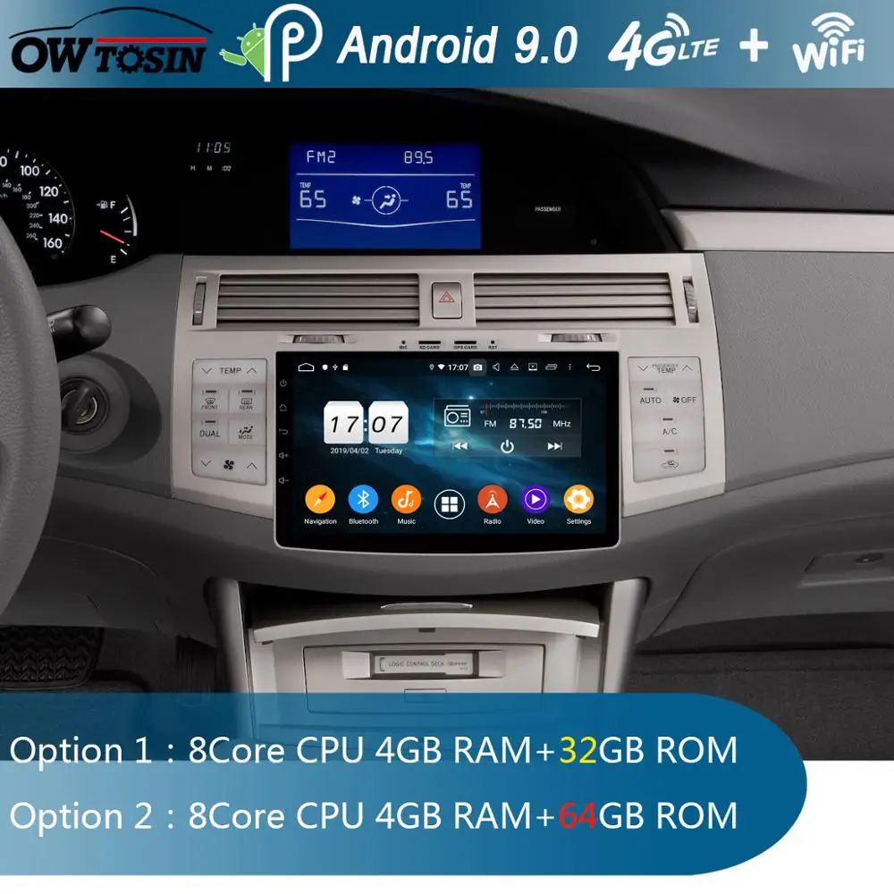 Sale 9" IPS 8Core Android 9.0 4G+64G Car Radio GPS Multimedia Player For Toyota Avalon 2006 2007 2008 2009 2010 DSP CarPlay Parrot BT 1