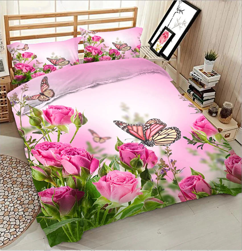 Full Size Bed Set Duvet Cover 3d Bedding Sets California King Pink