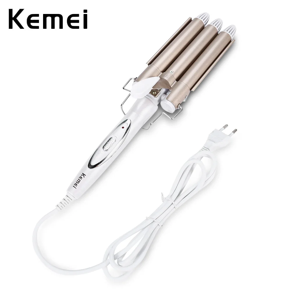 Kemei Hair Curling Irons Professional Triple Barrel Ceramic Hair Curler Hair Waver Wand Tong Hair Pearl Hairstyles Styling Tools