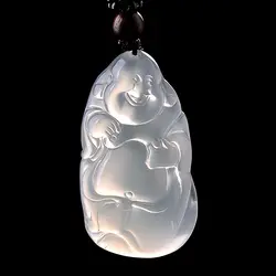 Агат Кулон резной Смеющийся Будда амулеты ожерелье из бисера Модные украшения Colgante de jade Бесплатная доставка