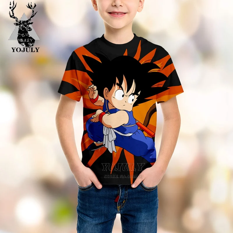 

YOJULY 3D Print Kids Anime Dragon Ball Kawaii Goku Chichi Children Casual O-neck Tshirt Summer T-shirt Boys Girls Clothing C27