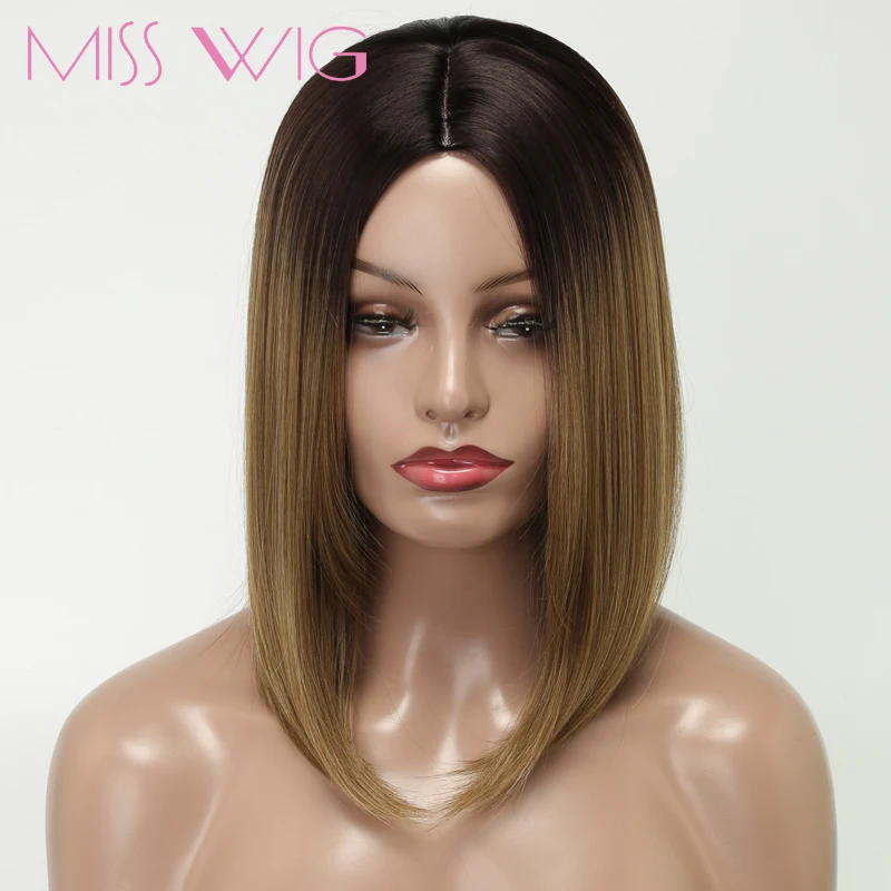 

MISS WIG Short Natural Straight Hair Synthetic Mix Brown Womens Wigs Heat Resistant Wigs for Women African American