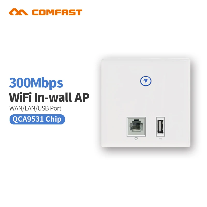 

Comfast E536N Multifunction Wireless Indoor Wall Wifi AP Repeater QCA9531 Wi-Fi Router rj45 USB Charging Port for hotel