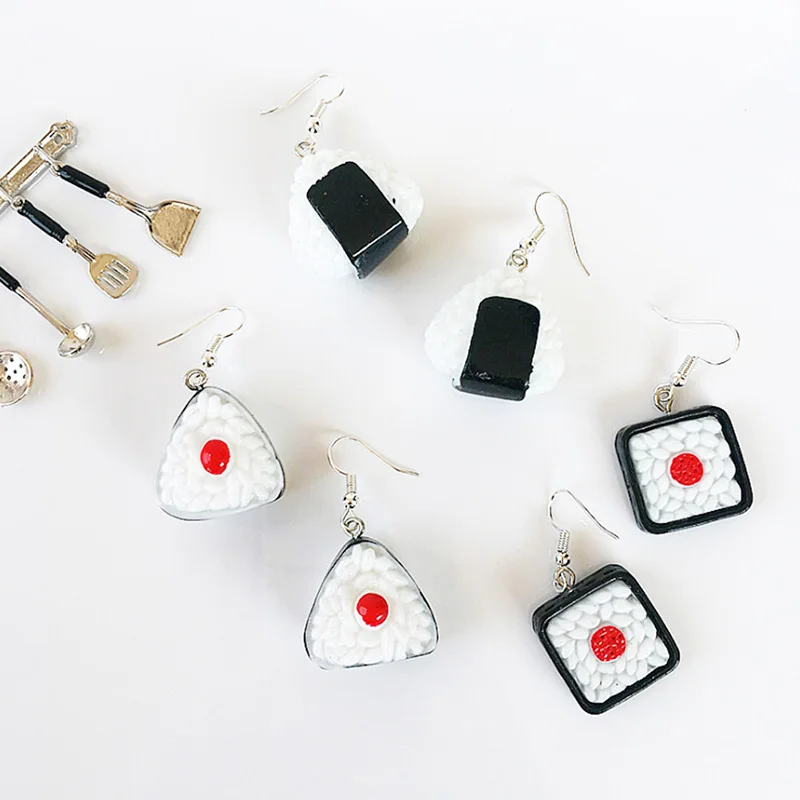 

Cute Handmade Rice Ball Drop Earrings DIY Lovely Geometric Sushi Food Fun Dangle Earrings For Women Girl Jewelry Gift