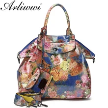 Arliwwi большой блестящий цветок печати Tote сумки на плечо для женщин высокое качество Цветочные кошельки и большие сумки новые