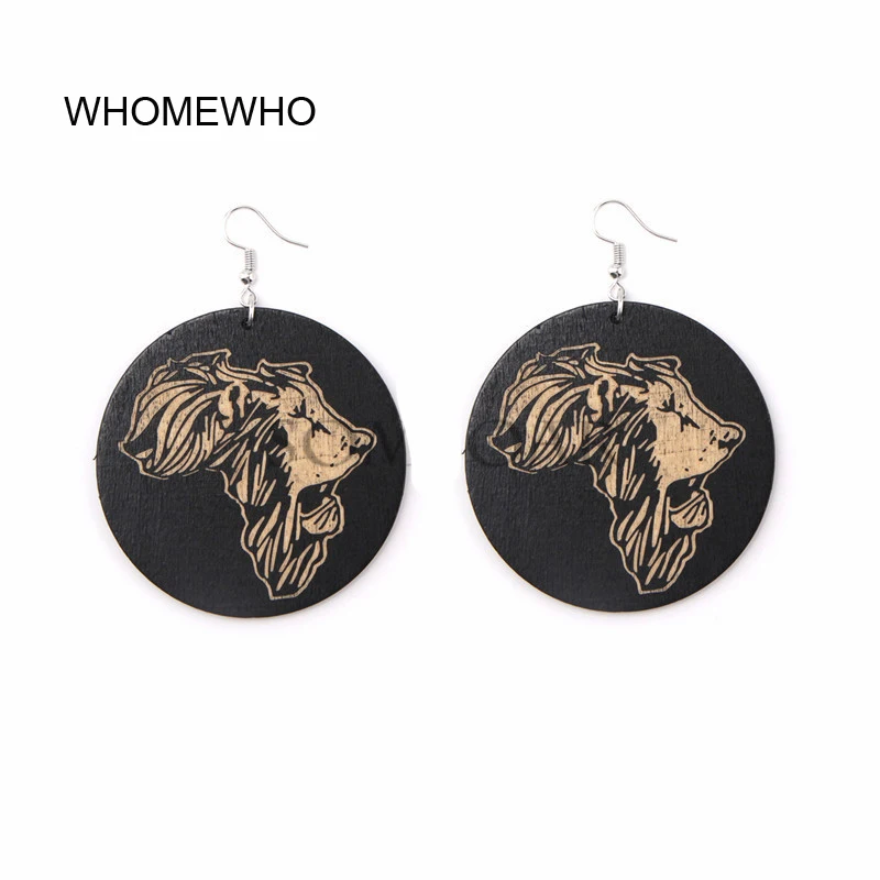 

Tribal Wood Africa Map DOPE Afro Lion Head Black Girl Magic Earrings Black Wooden African Bohemia Ear Jewelry Club Accessories