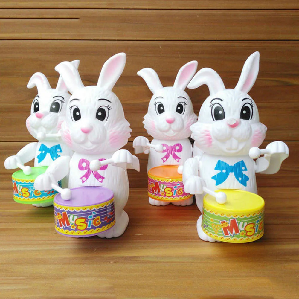 Забавные милые 1 шт.. Детские Девочки Кролик барабанный игрушечный часовой механизм ветряная развивающая игрушка подарок кролик из