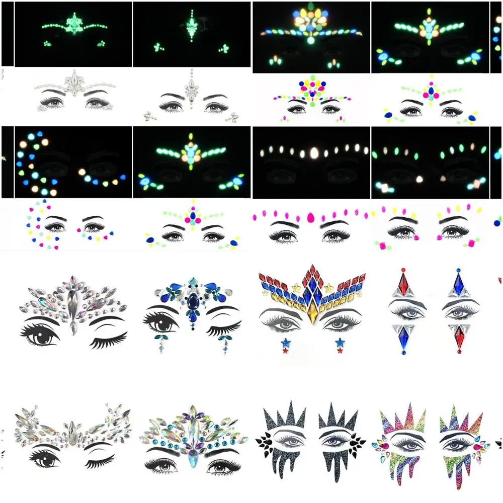 

6PCS Temporary Rhinestone Glitter Tattoo Stickers Face Jewels Gems Festival Party Makeup Body Jewels Flash Face Crystal Stick