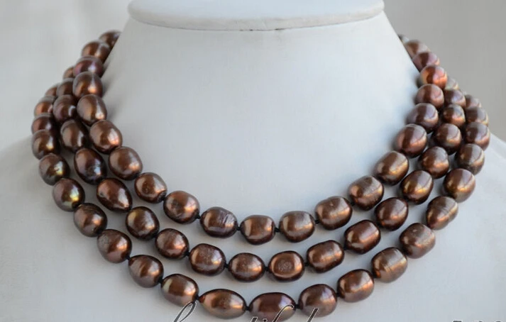

FREE shipping>>>>>Z6525 12mm coffee rice freshwater cultured pearl necklace 48inch