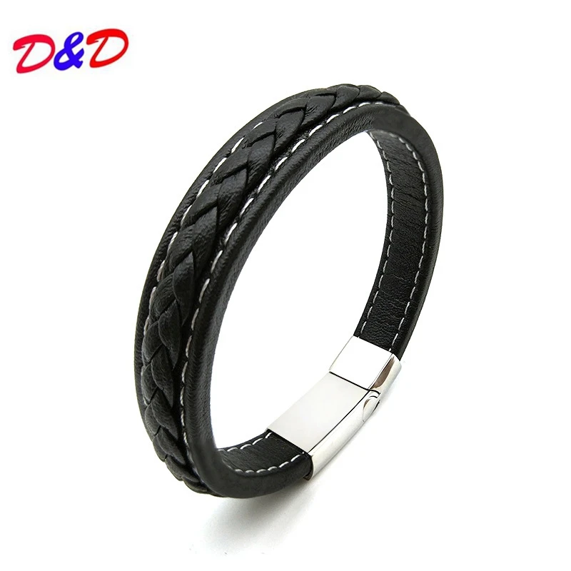 

D&D Black Choose Genuine Leather Magnetic Buckle Men Women Leather Bracelet Fashion Charm Bracelet