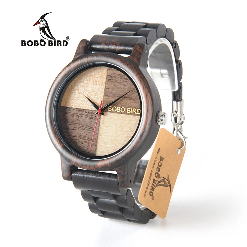 BOBO BIRD Mens Watches Ebony Wooden Quartz Watch with Japan Movement clock in wood Gift Box Can Customize Logo saat erkek