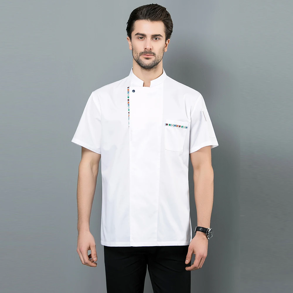 Men white 2019New поступление Для мужчин Для женщин шеф-повар куртка дышащая летняя куртка для повара Профессиональный Цифровой рефрактометр Услуги форма унисекс форма офицантки - Цвет: Men white