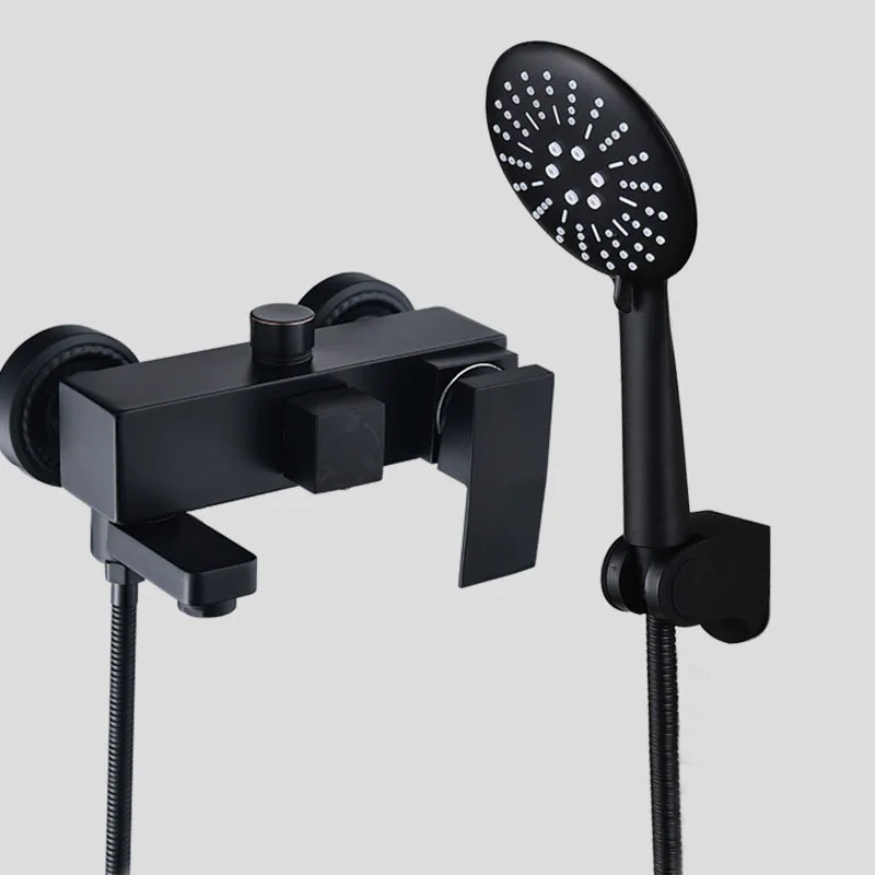 

Bathtub Faucets Black Painted Brass Shower Faucets Single Handle Wall Mounted Bath And Shower Faucet With Handheld Showers