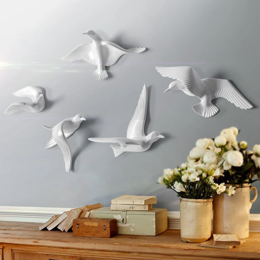 Creative Resin Seagull Shaped Bedroom TV Background Wall Decorations White