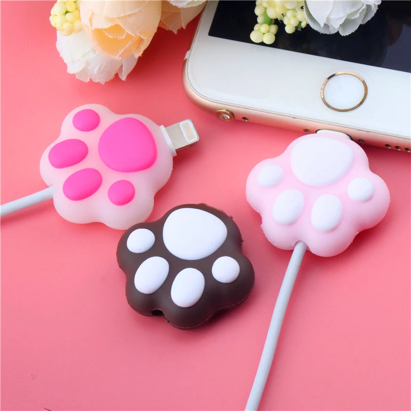 

Cartoon Data Line Cord Cat Paws Cable Bite Protector For iphone11 USB Cable Wire Winder Cover Cute Stitch Organizer Holder