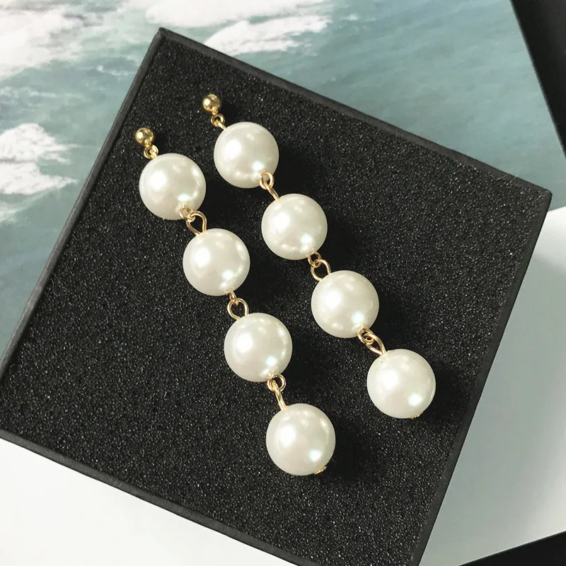 

Simple Beaded Simulated Pearl Beads Long Earrings For Women Wedding Accessories Drop Earings Bride Jewery