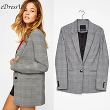 Vintage Plaid Blazer Women Single Breasted Jacket British Korean Style Elegant Office Autumn Grey Blazer Work Suit HX-1801 women notched flare sleeve plaid print blazer short casual basic work single button office business blazer outwear british style