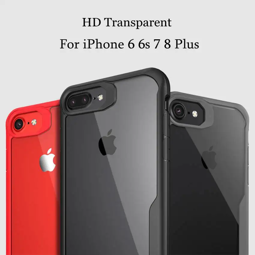

Soft TPU PC Case for IPhone 6 6s 7 8 Plus HD Transparent Shockproof Heavy Duty Cover Sleeve Shell for Iphone 8Plus Fundas Capa