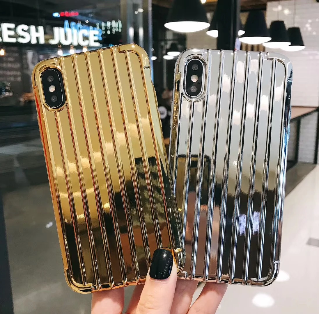 

Luxury Plating 3D Stripe Trunk Box Case For iPhone Xs Max Fashion Soft Silicone Back Cover For iPhone 6 6s 7 8 Plus X Xr Coque