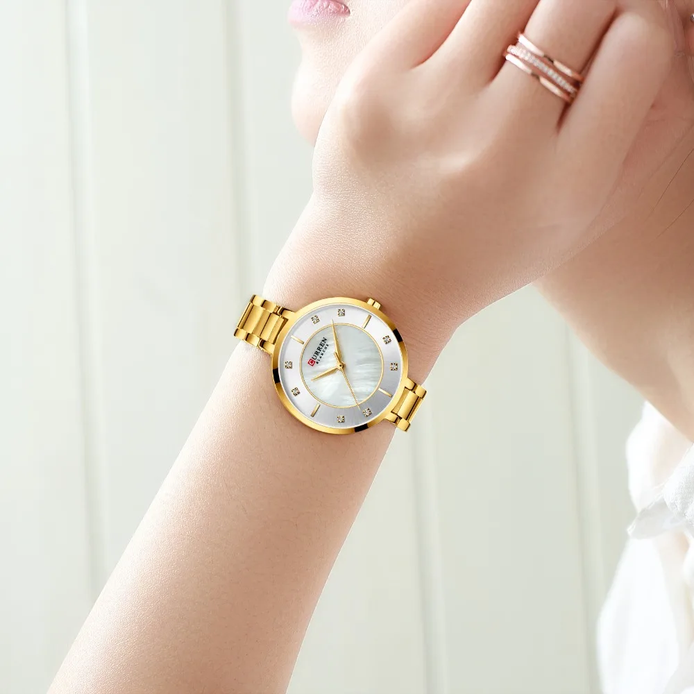 CURREN часы Для женщин роскошный Кристалл Rhinestone Кварцевые часы для дам романтический подарок Водонепроницаемый часы женский Нержавеющая сталь