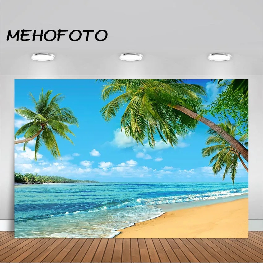 Летние пляжные фоны для фотосъемки синее море и небо фото фон пальмы Гавайский