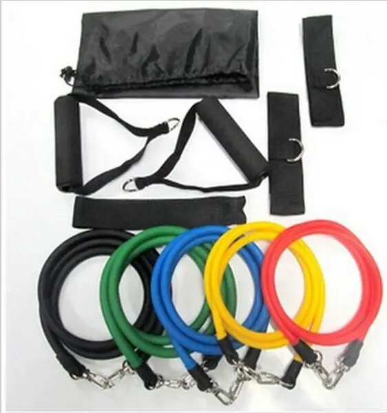 

Free shipping 11 pcs /set Latex Resistance Bands Set Resistance Tube Elastic Exercise Bands for Yoga Pilates Workout 50 sets