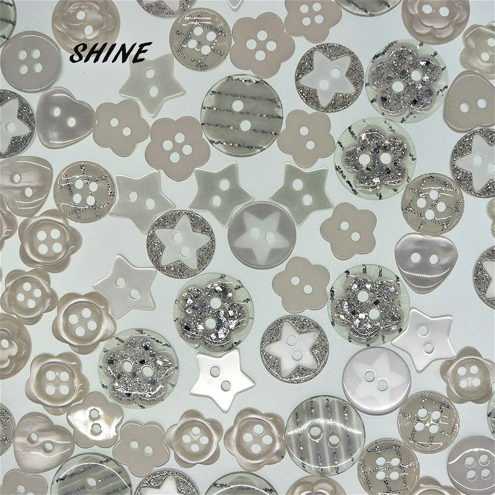 

SHINE Brand 100PCs 15-25Patterns Mixed Randomly Round button 12-15mm for KIDS Clothes Accessory W20007
