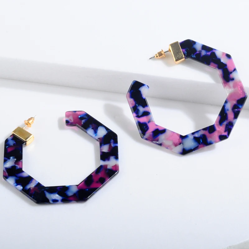 2018 New Exaggerated Acetate Acrylic Drop Earring For Women Dark Blue Statement Large Geometry Polygon Big Earring Jewelry Gift