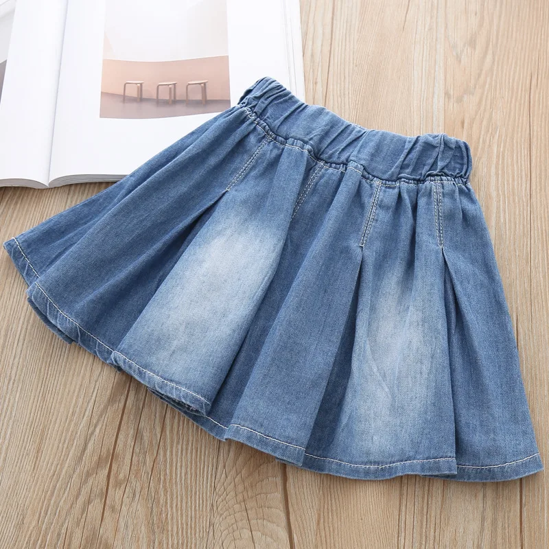 

2019 Summer Girl Denim Skirt Child Pleated Skirt
