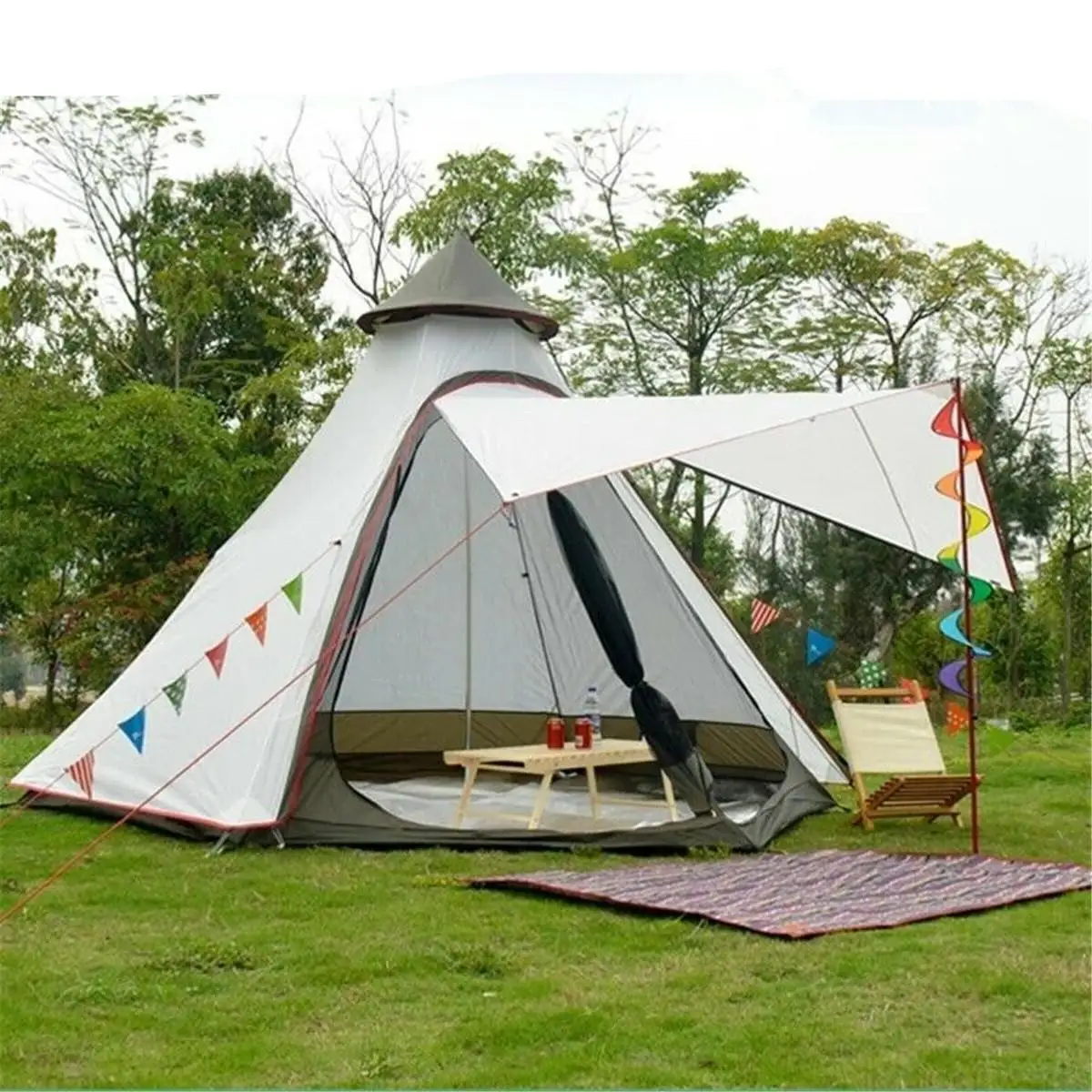 

3-4 Person Family Camping Tent Ultralight Aluminum Poles Waterproof Teepee Tent With Large Gazebo Sun Shelter Indian Tipi Tent
