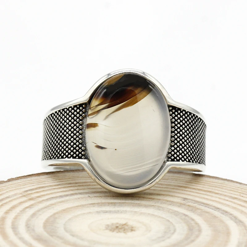925 пробы Серебряное мужское кольцо с большим овальным натуральный камень оникс винтажное тайское серебряное кольцо в стиле панк для мужчин и женщин турецкое ювелирное изделие