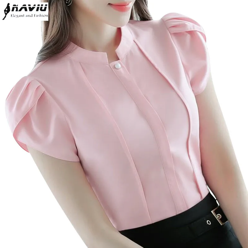Fashion Stand collar women shirt OL office puff short