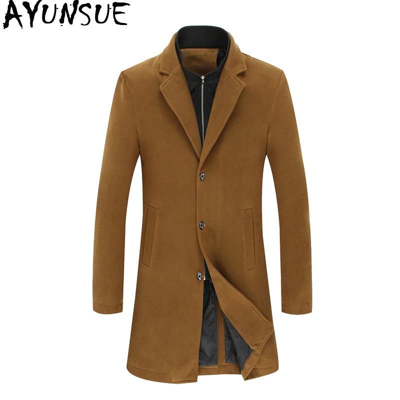 

AYUNSUE Plus Size Men's Woolen Coat Man Long Winter Coat For Men 6xl 7xl Men's Windbreakers Overcoat Casaco Masculino KJ261