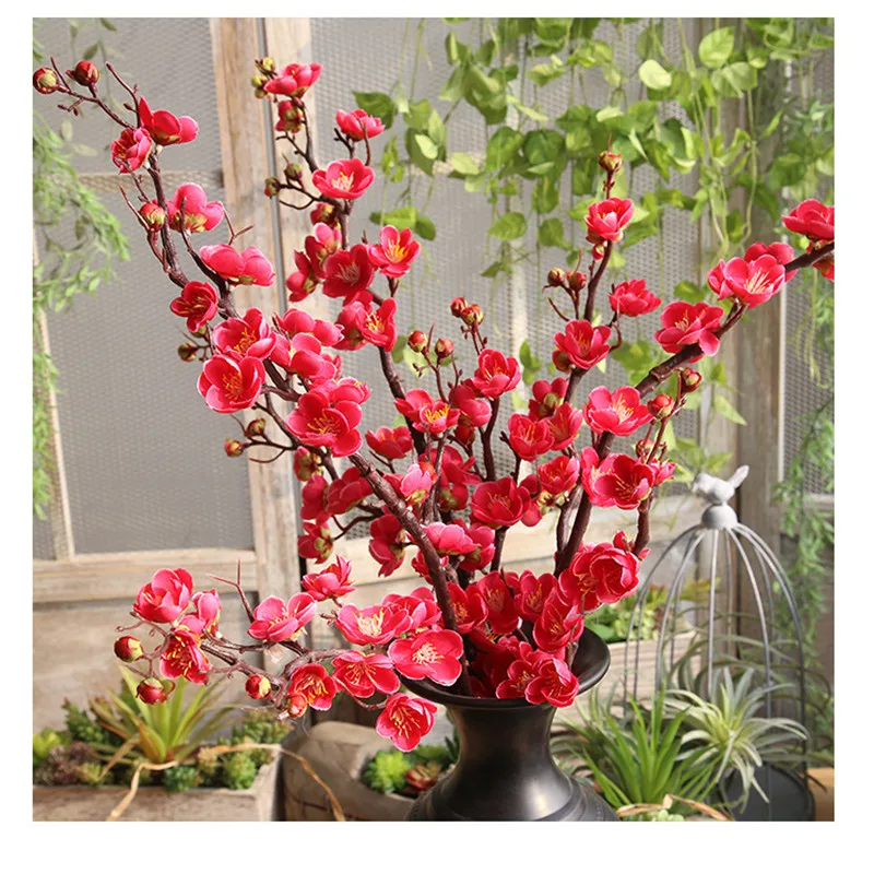 

Flone Peach Flower Artificial Cherry Spring Plum Blossom Branch Silk Fake Flowers Branch For Home Plants Garden Decoration Art