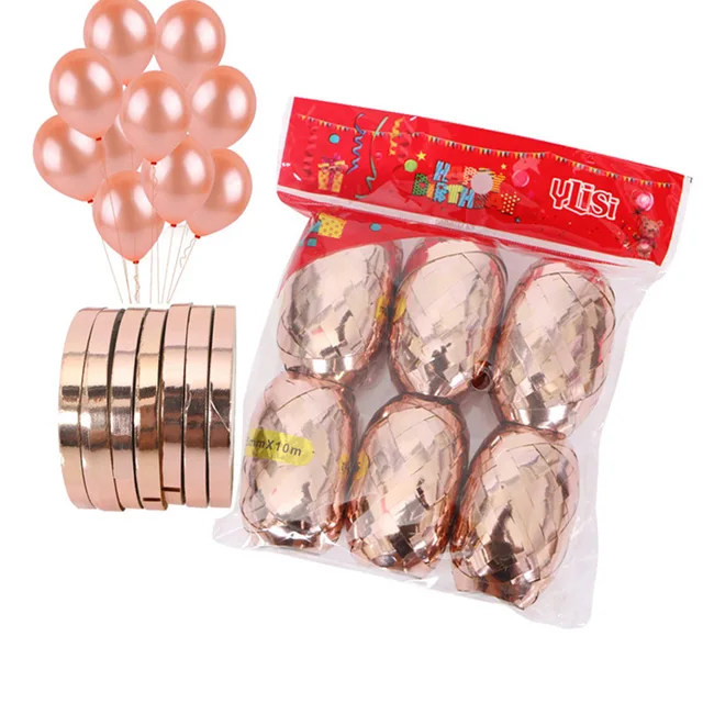 6pcs/bag White Rose Gold Ribbon 10 meters Long Foil Latex Balloons Wedding Birthday Party Decor Helium Balls Accessories Gifts