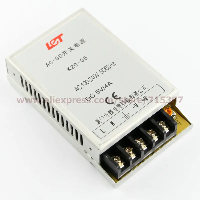 

Leetone K20-05 20w switching power supply 5V 4A high efficiency 100-240VAC input with OVP & OTP for 3 years warranty