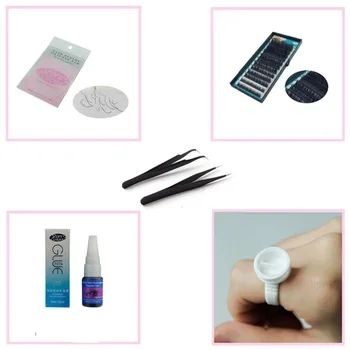 Eyelash Extension Kit Individual Natural False Eyelashes set Individual Eyelash Glue Remover Fake Eyelashes Tweezers & Stand