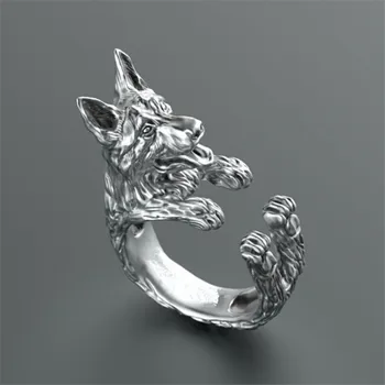 

Wholesale Retro Adjustable German Shepherd Rings Fashion Jewelry Animal Dog Rings