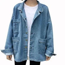 Джинсовая куртка, Женская куртка, пальто, длинный рукав, светильник, синий, винтажная джинсовая куртка, потертая, женская джинсовая куртка, 4 кармана, однобортная, QH1142