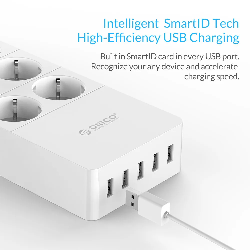 ORICO Smart Power Strip Portable Charging 4/6/8 Outlets with 5 2.4 A 40W USB Charger Ports Surge Protection with 1.5m Power Cord