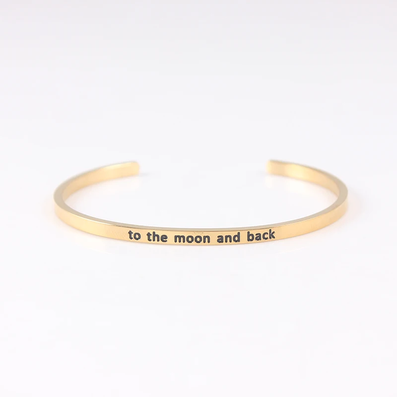 

Fashion Gifts Stainless Steel Open Cuff Bracelet Gold to the moon and back Bangle Inspirational Mantra Bracelets