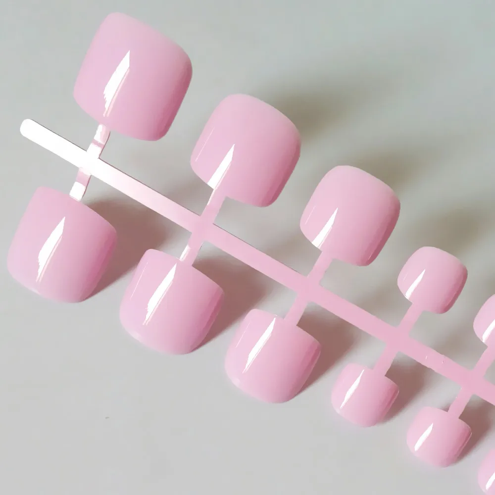 

24pcs Baby Pink Flase Toe Nail Tip Prue Candy Plastic Fake Toenail Artificial Foot Nail Art Manicure Products