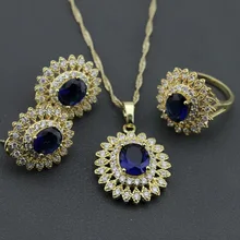 Лучшие продажи Синий Циркон цветы с австрийскими кристаллами ювелирный набор серьги ожерелье кулон кольцо для женщин подарочная коробка