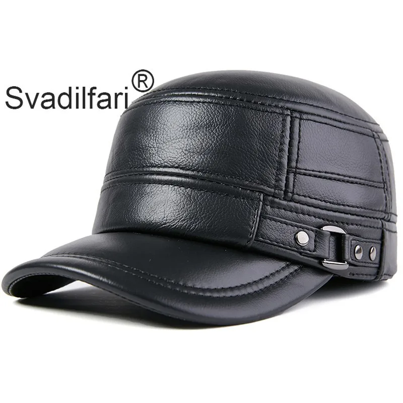 Günstig Svadilfari Herbst Winter Erwachsene Männer Echtes Leder Warme Baseball Caps Rindsleder Flache Top Kappe Mittleren Alters Männer Marken Leder Hüte