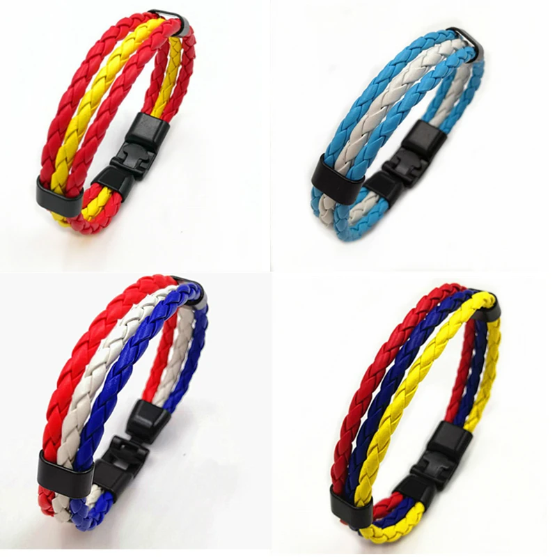 

2019 National Flag Braided Leather Bracelets Country Russia Spain France Germany Wristband for Sports Football Fans Jewelry