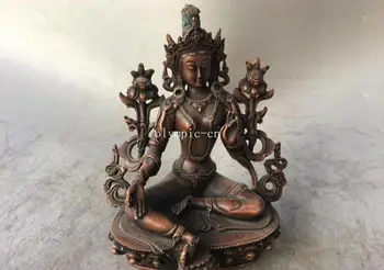 

8'' red copper tibet buddhism Avalokitesvara Guanyin Bodhisattva Green Tara
