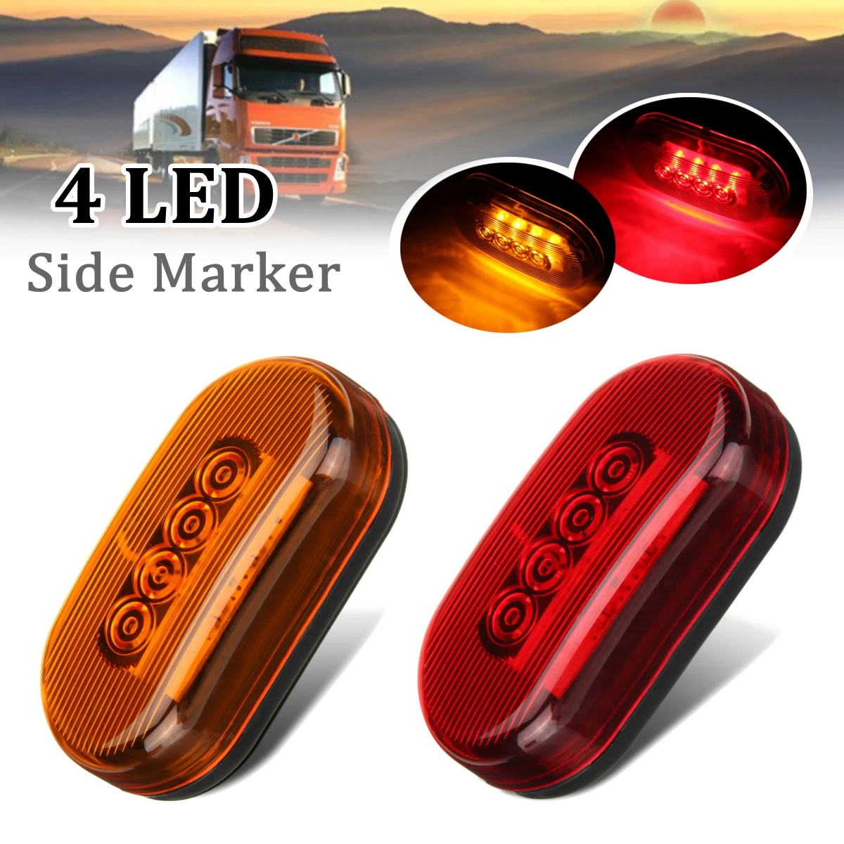 Buy 2pcs 4 LED Rear Clearance Light Oval Side Marker