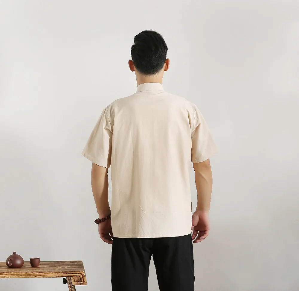 Хлопок мужской короткий рукав Тан костюм топ мужской кунг фу Тай Чи Униформа Рубашка Блузка традиционная китайская одежда