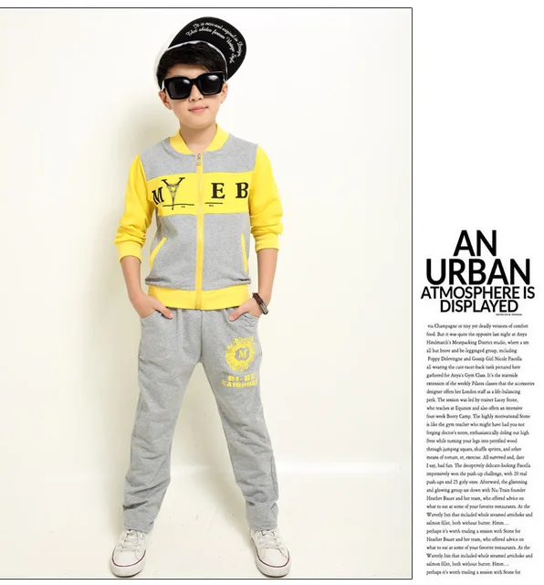 2015 autumn big boys clothing sets Bule Cotton long sleeved sports boys