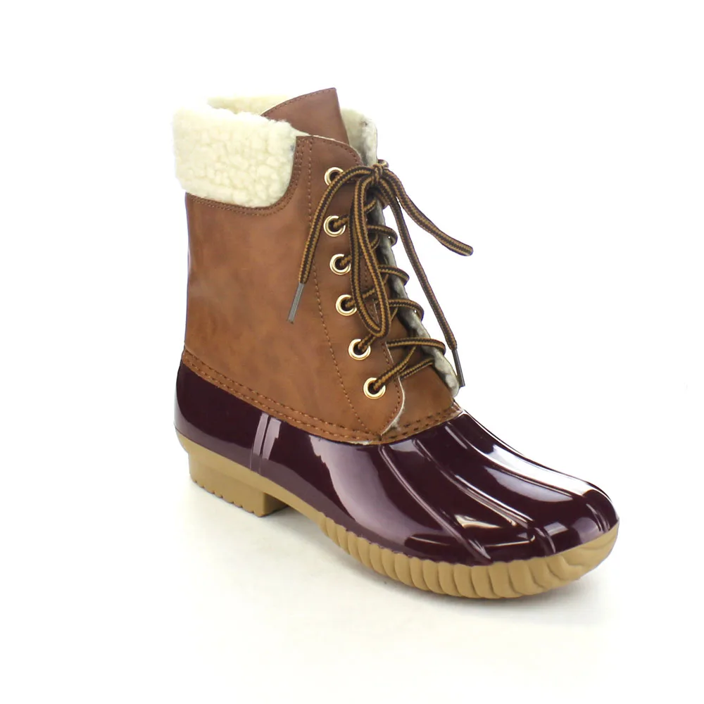 AXNY DYLAN 3 Women's Shoes Two Tone Lace Up Ankle Rain Duck Boots One Size Smallduck bootsduck